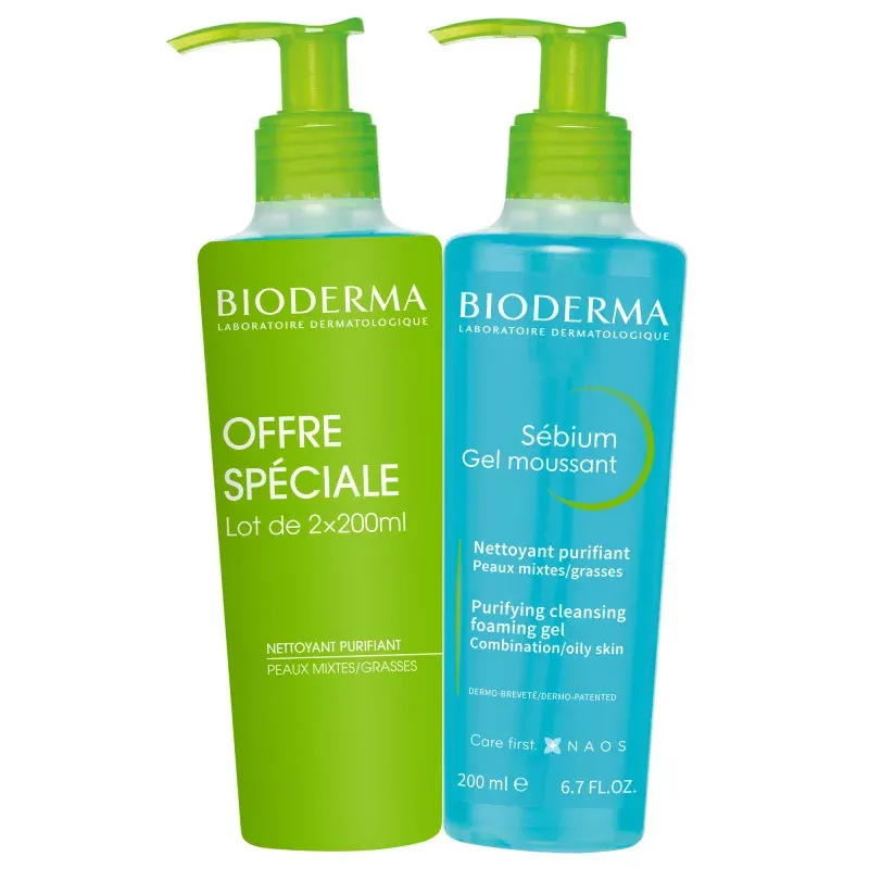 Bioderma Sébium Gel Moussant Nettoyant Purifiant 2X200ml 3 Bioderma Sébium Gel Moussant Nettoyant Purifiant 2X200ml