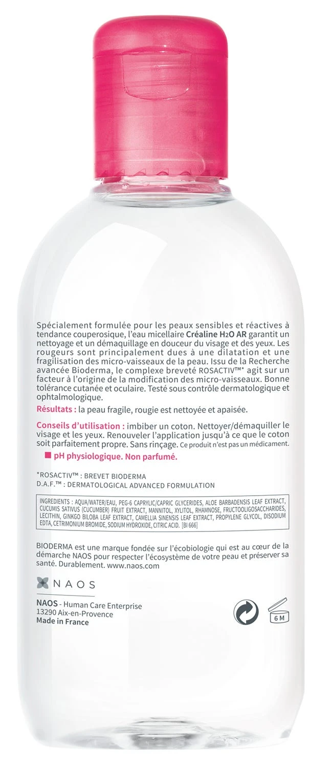 Bioderma CREALINE H2O AR - Eau Micellaire Démaquillante Anti-Rougeurs - Visage Et Yeux - Peaux Sensibles à Tendance Couperosique, 250ml 4 Bioderma CREALINE H2O AR - Eau Micellaire Démaquillante Anti-Rougeurs - Visage Et Yeux - Peaux Sensibles à Tendance Couperosique, 250ml – Image 2