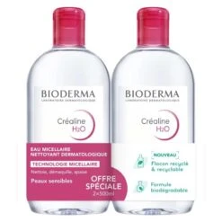 Bioderma CREALINE H2O - Eau Micellaire Démaquillante - Visage Et Yeux - Peaux Sensibles, 2x500ml