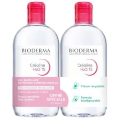Bioderma CREALINE H2O TS - Eau Micellaire Démaquillante - Visage Et Yeux - Peaux Sensibles Très Sèches, 2x500ml